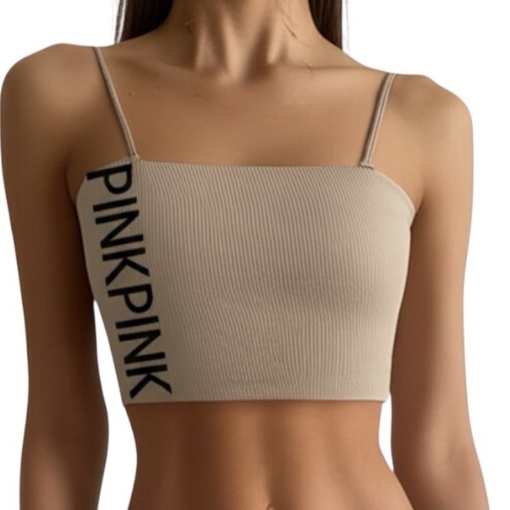 Victoria's Secret PINK taupe brown black ribbed knit convertible tube top S